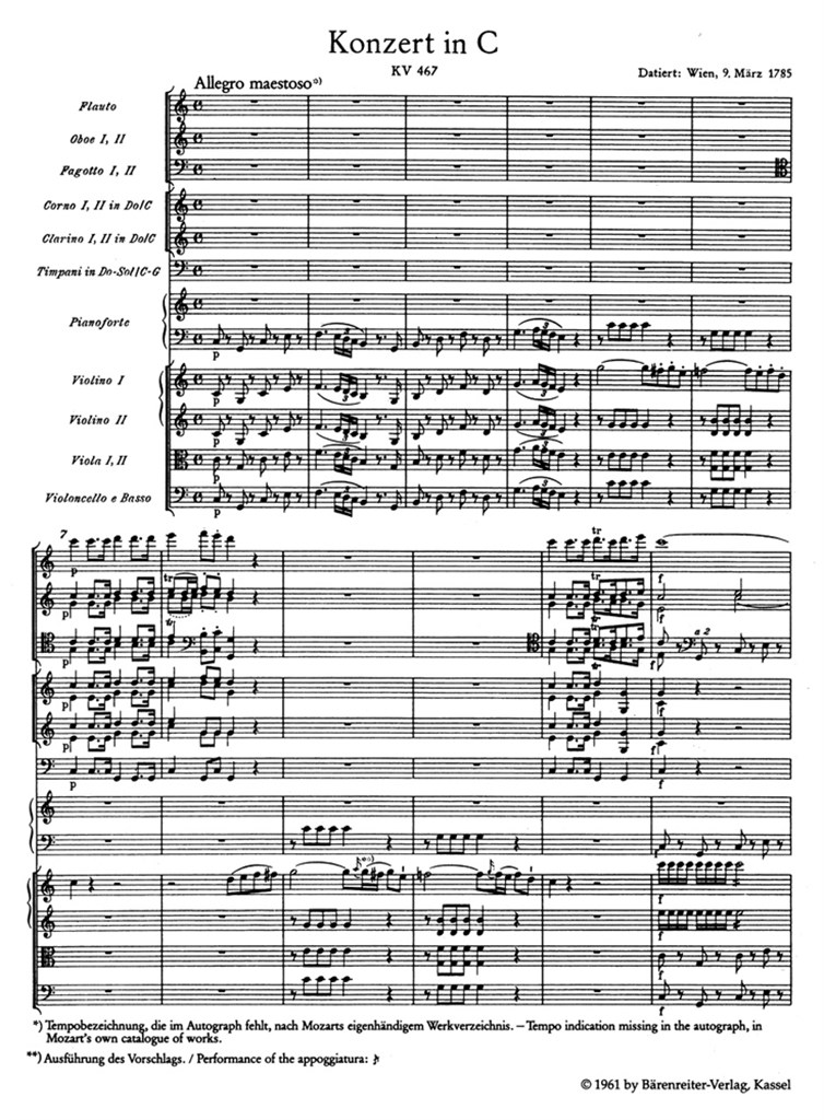 Piano Concerto 21 KV467 Study Score